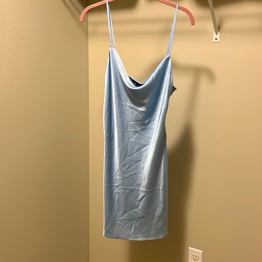 Baby blue silk dress